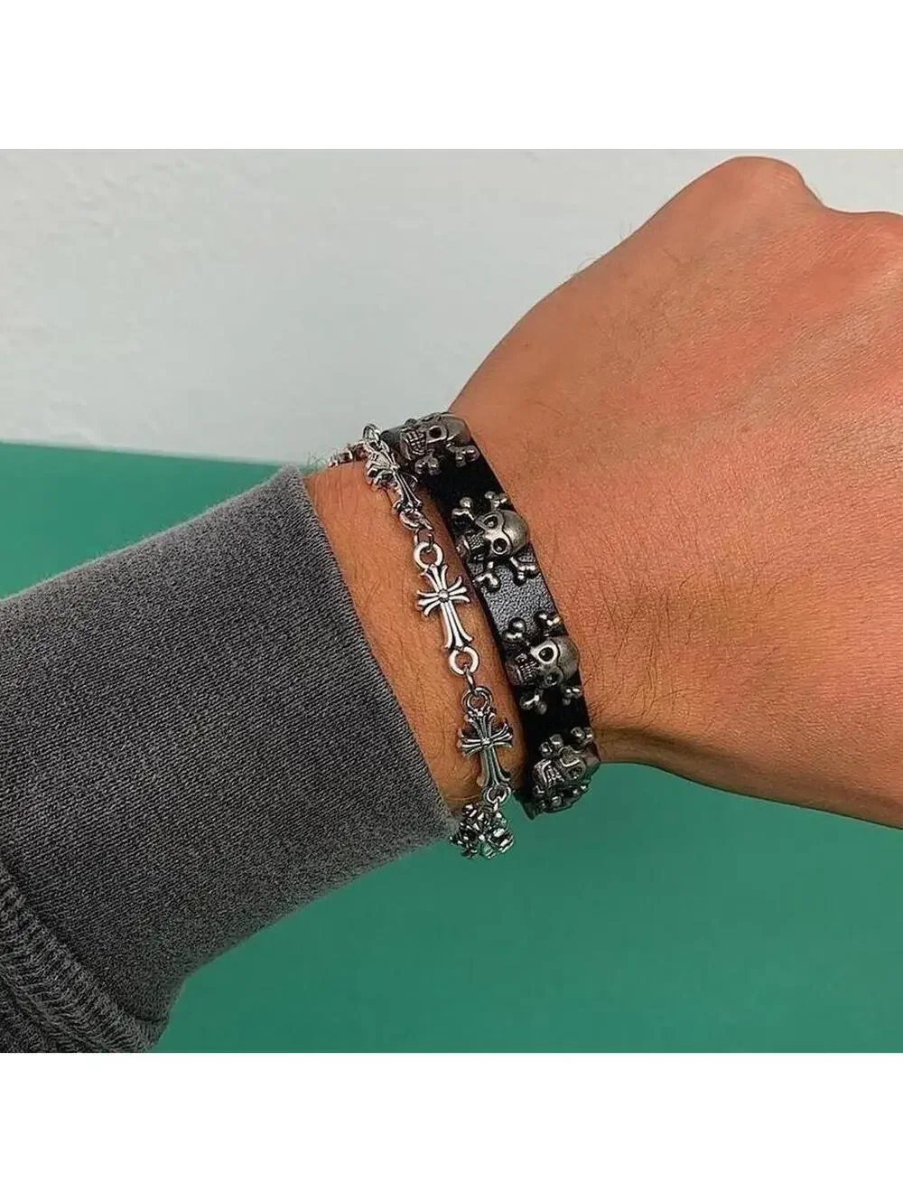 Skeleton grunge punk black bracelet